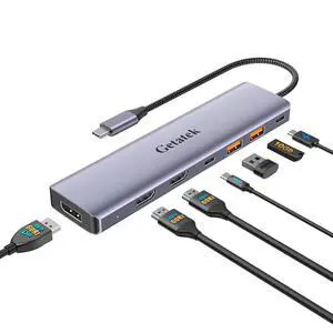 Getatek 10Gbps USB C Hub, Laptop Docking Station, 7in1 Triple Display Docking Station with Dual HDMI, DisplayPort, PD 100W, 2 USB 3.2, USB C 3.2 Port for Dell Hp Lenovo Surface Windows