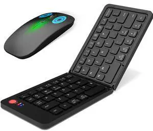Foldable Keyboard and Mouse, CILATE Folding Wireless Keyboard Mouse Combo with Phone Holder, 2.4G Wireless and Bluetooth, USB-C Rechargeable Portable Combo for iOS Android Windows Mac OS
