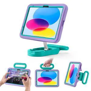 LeiJue Kids Case for iPad (A16) 11th/10th Gen 10.9'' 2025/2022,Adjustable Portrait/Landscape Stand/Drop Proof with Handle,Child Friendly Case for iPad Air 11 (M3/M2) 2025/2024(Purplegreen)