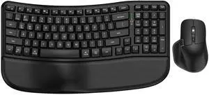 Ergonomic Keyboard and Mouse Combo, Bluetooth/2.4G Wireless Ergo Wave Curved Keyboard with Cushioned Palm Rest and 6 Levels DPI Adjustable Silent Mouse, Multi-Device for Windows/Mac/Android