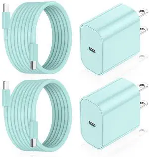 iPhone 17 16 15 Fast Charger Block and 10ft USB C to C Cable Cord Long for Apple iPhone 17 Pro Max/17 Air/16e/16 Plus/15/iPad/Samsung,Type C Wall Charging Power Adapter Plug Cube Brick-Light Green