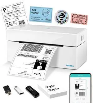 ORGBRO Bluetooth Thermal Shipping Label Printer, Z1-Plus Wireless 4X6 Shipping Label Printer for Small Business Office or Home Support iPhone Android Windows macOS Chrome Amazon Ebay Shopify USPS