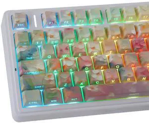 JOMKIZ Garden Oil Painting PBT Keycap Set - Side Printed Shine Through, 133 Keys Cherry Profile Keycaps, Dye-Sublimation Keycaps for 60%, 65%, 75%, 100% Cherry MX Mechanical Keyboard