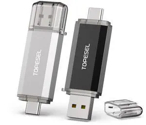 TOPESEL Type C 2 Pack 128GB USB C Flash Drive Dual 2-in-1 Thumb Drive USB 3.0/3.1 Gen1 Drive 128GB USB-C Memory Stick with LED Indicator for Easy Data Sharing Between PC and Smartphones