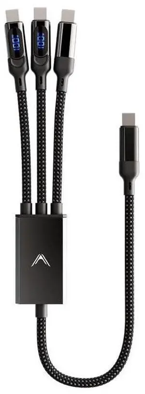 Futurizta Tech® Hydra 3in1 Triple USBC 100W PD FastCharge Cable with Smart Triboost® & LED Watt Display  Charge Laptop, Phone & Tablet Simultaneously