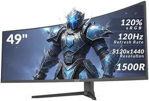 ZZA 49" Curved Gaming Monitor | 49 Inch Screen, 5120x1440 Dual QHD, 120Hz, 1500R, 32:9 Ultra-Wide, AMD FreeSync, 120% sRGB, Height Adjustable, HDMI 2.1 & DisplayPort, VESA Mount
