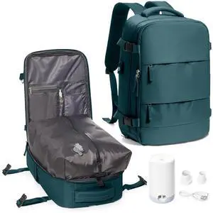 Vacuum Backpack Travel with Electric Vacpack Pump, Vacuum Compression Bags Travel Backpack for Women Men, Flight Approved Waterproof Carry on Backpacks Laptop Work Weekender Daypack,Peacock Blue