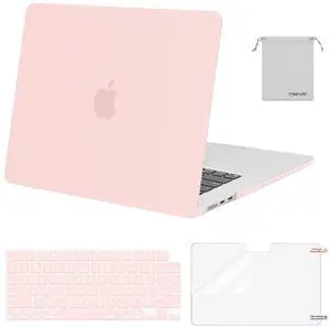 MOSISO Compatible with MacBook Air 15 inch Case M4 M3 M2 2025 2024 2023 Release A3241 A3114 A2941 with Touch ID, Plastic Hard Shell Case&Keyboard Cover&Screen Protector&Storage Bag, Chalk Pink