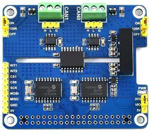 Coolwell 2 Channel CAN HAT Isolated CAN Bus Expansion Board for Raspberry Pi/STM32/Arduino with MCP2515 + SN65HVD230 Dual Chips Solution