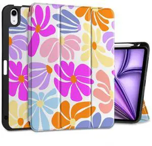 DONGKE for iPad Air 11 Inch Case M3 2025 / M2 2024 & iPad Air 5th 2022 / 4th Generation 2020 10.9 Inch, Ultra Thin Soft TPU Back Cover with Pencil Holder Support Auto Wake/Sleep, Retro Flowers