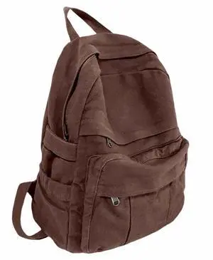 GAMLFL Coffee Brown Canvas Backpack for Women & Men Retro Aesthetic Rucksack Basic Backpack for High School/College Students Travel Laptop Bag