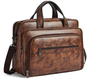 Shrrie Leather Messenger Bag for Men&Women 17 Inch Vegan Leather Laptop Bag,Water-Resistant Large Shoulder Satchel Office,Work