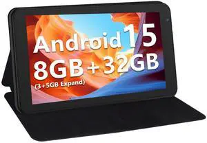 NEWISION 7 Inch Tablet with Case, Five Core Android 15 Tablets, 8GB RAM 32GB Storage 1TB Expand, 5G WiFi,1024x600 IPS HD Display, 3500mAh,Dual Camera, Type C Tablet PC (Black)