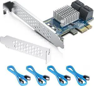 10Gtek 4-Port SATA 3.0 PCIe Expansion Card, 6Gbps Adapter with 4 Cables & Low Profile Bracket, PCIe x1 Slot for HDD/SSD Storage Upgrade 10Gtek 4-Port SATA 3.0 PCIe Expansion Card, 6Gbps Adapter with 4 Cables & Low Profile Bracket, PCIe x1 Slot for HDD/SSD Storage Upgrade