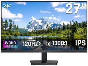 KTC 27 Inch Computer Monitor - QHD (2560 x 1440) Display, Up to 120Hz Monitor, IPS Panel, 123% sRGB, HDMI 2.0 x 2 & DP 1.4 x1, Adaptive Sync, Eye-Friendly Screen PC Monitors for Work Gaming, H27D9