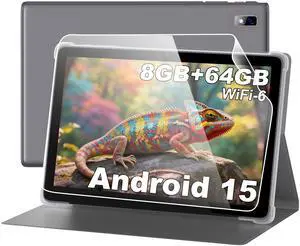 BYYBUO Tablet,10.1 inch Android 15 Tablets, 8GB RAM 64GB ROM 1TB Expand,1280x800 IPS HD Touchscreen,5000mAh Battery, Wi-Fi 6, Bluetooth 5.2, Dual Camera,Metal Body with Case