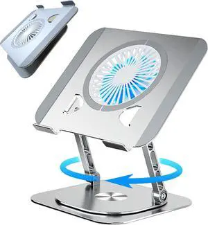 KEROLFFU Laptop Stand Fan with 360 Rotating Swival Base, Adjustable Height for Directly Typing Keyboard and Rise up to 10", Ergonomic Aluminum Riser Holder Stand for Tablet 10 14 15 17 Inches/MacBook