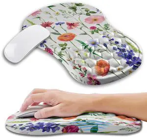 Kuosgm Ergonomic Mouse Pad Wrist Support with Memory Foam Massage Bulge, Carpal Tunnel Pain Relief Mousepad Wrist Rest for Mouse(12x8 inch, Flowers)