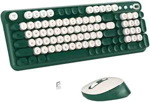 Links9+ Wireless Keyboard and Mouse Combo, Full-Size Retro Typewriter Keyboard Style, 2.4GHz USB Receiver, Plug-and-Play, Keyboard Mouse Set for Computer, Laptop, Windows, Mac, and PC (Green)