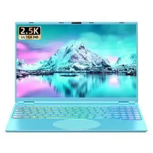 Rumtuk 16" Slim Blue Laptop, 2.5K QHD IPS (2560x1600) Display, in tel N95 Processor,16GB RAM 1TB SSD, 7-Color Backlit Keyboard, Facial Recognition, USB-C, Mini HDMI,Win 11 Pro, for Business & Design