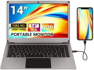 Portable Monitor with Keyboard,14inch 1080P FHD Lapdock Compatible with Raspberry Pi/Mini PC/Phone/PC/Game Console,CrowView Note Built-in Battery with RPi5 Adapter(Full TypeC & HDMI Cable Included)