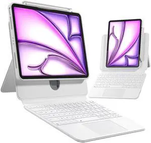 Uminy Wireless Keyboard Case for iPad Air 13-inch (M3/M2, 2025/2024), iPad Pro 12.9-inch (6/5/4/3 Generation), 360° Rotating Transparent Case, 7-Color Backlight, Multi-Touch Trackpad, White