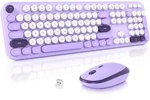 MOFII Wireless Keyboard and Mouse Combo, Cute Keyboard Full Size and Wireless Mouse, 2.4GHz Retro Typewriter Keyboard and Mouse Set for PC/Desktop/Laptop/Windows (Violet)