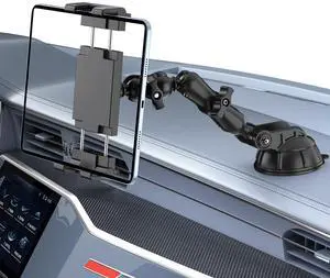 PLDHPRO Tablet Holder for Car Dash, 2-Stage iPad Mount Stand for Dashboard Windshield with Vacuum Suction Cup Compatible 5.1'' - 15.6'' Phone Galaxy Tab, Truck Accessories