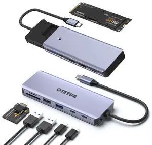 7-in-1 USB C Hub with M.2 NVMe SSD Enclosure, 10Gbps USB-C/3.1 Gen2, 100W PD, USB 2.0, PCIe 3.0 Support for MacBook Pro & Type-C Devices