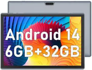 10 inch Tablet Android 14 Tablet PC, 10.1" Android Tablets DDR4 6GB RAM(4GB Expand) 32GB ROM 2MP+8MP Dual Camera WiFi-6 BT Support 1TB Expand 10 IN IPS Tab 6000mAh Battery Powerful Performance Tablets