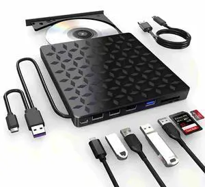 External DVD/CD Drive, DVD Player for Laptop 8 in 1, Portable CD Burner +/-RW Drive, DVD Player for ROM Rewriter Burner, Compatible with Laptop, Desktop PC, Windows MacBook Linux Mac OS (8 in 1)