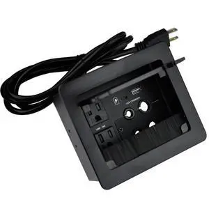 Tabletop Brush Cable Cubby Connectivity Box with 2 AC Power + 1 USB-A Charger + 1 USB-C Charger + 4 Cable Holes with 5.58ft Power Cord for Conference Office(Black)