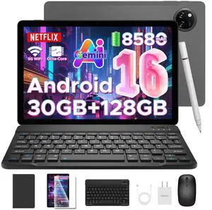 DOOGEE Tab A9 Pro+(2025) Android 16 Tablet with Keyboard,11 inch Tablet with Gemini AI,30GB+128GB/TF 2TB Octa-Core Gaming Tablets,90Hz Display,8580mAh,Netflix 1080P,BT 5.0+5G WiFi,13MP+5MP,Face ID