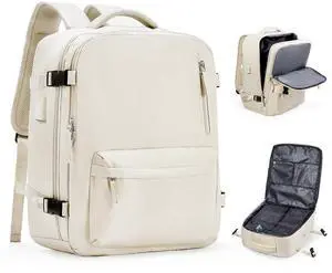 VENATIN Travel Vacuum Backpack for Women Men, 33L Large Carry on Luggage Spirit United Flight Approved, 18×14×8IN Personal Item Travel Bag with Wet Dry Separation Pocket USB Charging, Beige