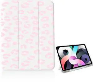 OFQKOAKS Pink Leopard Print Case for iPad Air 13 Inch M3 2025/M2 2024,[Pencil Holder+Auto Sleep/Wake],Slim Trifold Stand Protective Cover with Soft TPU Back,White