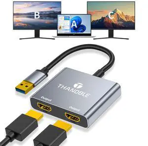 THANDBLE USB to Dual HDMI Adapter 1080P 60Hz, USB A 3.0 to HDMI Adapter for Laptop, PC, Desktop, Compatible with Mac OS, Windows 7/8/10/11 - Requires Driver Installation