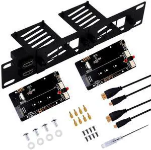 GeeekPi 10 Inch 1U Rack Mount for Raspberry Pi 5, with 2PCS PCIe to M.2 NVMe SSD Adapters, Supports up to 2 Pi 5 Boards, Compatible with DeskPi RackMate T0/T1/T2 Server Cabinet
