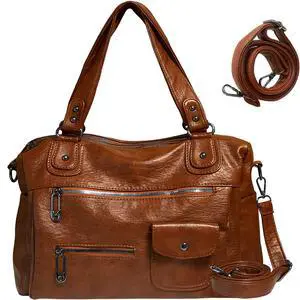 REFRASE LIFE Womens Vegan Leather Tote Bag, Multi-Pocket Shoulder Bag, Purse for Office, Travel, Everyday Use