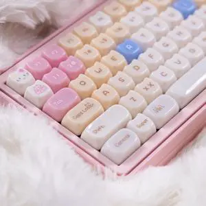 GUUKEY Crystal Keycaps, Cat Shape Clear Keycaps Transparent, Mao Profile, 130 Keys Shine Through Custom Set for Mechanical Keyboards, 60-100% Compatible (Pink-Cat-Keycap-Set)