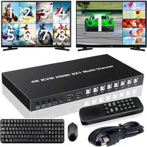 4K HDMI MultiViewer 8X1 with KVM, SIGRAPID 8HDMI/8PC in 1 Out Screen Seamless Switch 1 4 6 8 Way Display Support KVM(Keyboard&PC&Mouse IR Remote Panel Key Control 7 View Modes 1×1 4×1 6×1 8×1 etc.
