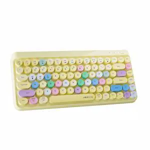 FCPLU x UBOTIE Wireless Bluetooth TKL Keyboard with 84 Retro Round Keycaps, Typewriter-Style, for PC/Mac/Tablets(Yellow Colorful)