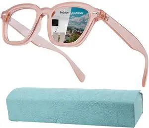 K.LAVER Photochromic Computer Blue Light Blocking Glasses For Woman, Reading Eyeglasses-Fashion TR90 Rectangle Frame,Sunglasses Anti Eyestrain & UV