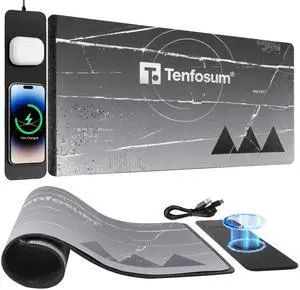 Large Gaming Mouse Pad with 15W Fast Wireless Charger, Waterproof Desk Mat PU+Felt Two Layers Thicken Non-Slip Base Detachable Qi-Certified Charging Station for iPhone, Samsung, AirPods 30x15inch