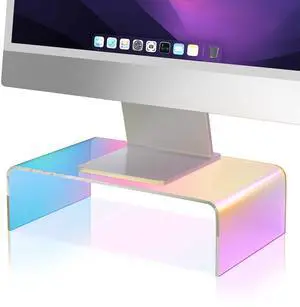 NiHome Iridescent Acrylic Computer Monitor Stand, Acrylic Laptop/PC/Desktop Stand Riser for Desk, Durable, Ergonomic Design, Space Saving for Home and Office