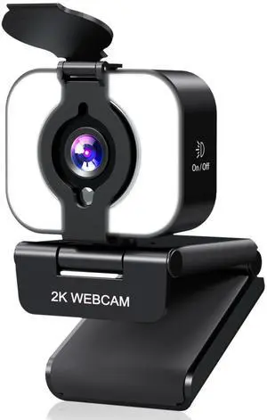 MELCAM 2K Webcam for PC, Web Camera with Microphone, Light, Privacy Cover, Plug and Play Autofocus USB Computer Camera for Laptop, Desktop, PC, Mac, Zoom, Skype, Meeting, Streaming(Black)