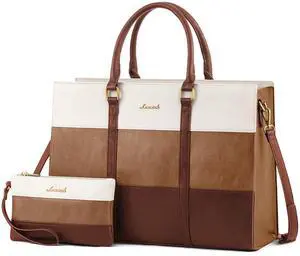 LOVEVOOK Laptop Bag for Women, 15.6 Inch Laptop Tote Bag, Vintage Leather Work Bags for Women, Waterproof Computer bag with Clutch Purse, Large Capacity Briefcase, Business Office Bag