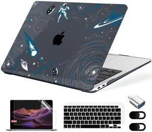 MecBevia Compatible with MacBook Air 13.3 inch Case 2021-2018 Release A2337 M1 A2179 A1932 Touch ID, Plastic Hard Shell&Keyboard Cover&Screen Protector&Webcam Cover&Type-C Adapter, Aerospace