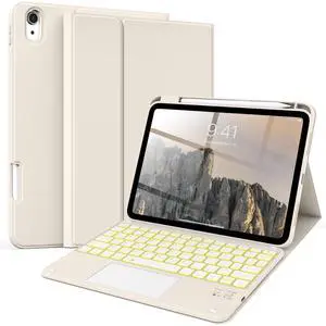 kenke for iPad 11/10th Gen Case with Keyboard 11/10.9 inch 2025 A16/2022, Detachable Wireless Bluetooth with Right Side Pencil Holder, Multi-Touch Trackpad Backlit Square Gray Keycaps (Cream