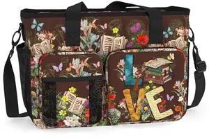 Waterproof Work Bag with Large Compartments, Padded Laptop Storage and Multiple Pockets. Librarian Gift for Book Lovers. Shoulder Bag for Work. Love Books.