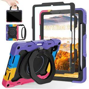 ROISKIN Case for iPad Pro 11 Inch M4 5th Generation for Kids with 360 Swivel Handle & Stand,HD Screen Protector,Shoulder Strap,Pen Holder,Heavy Duty Military Shockproof Case